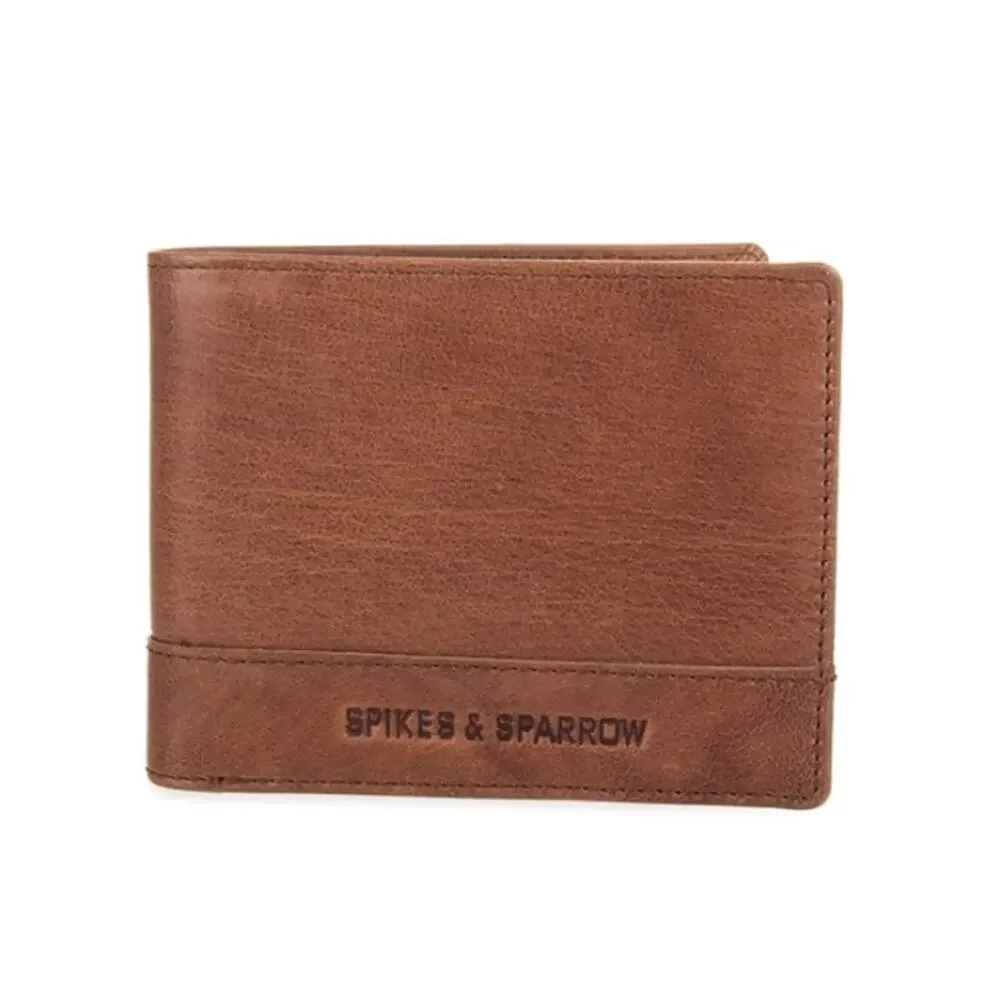 Spikes & Sparrow Thomas Brandy Brown Leather RFID Billfold Wallet 12 Card Slots
